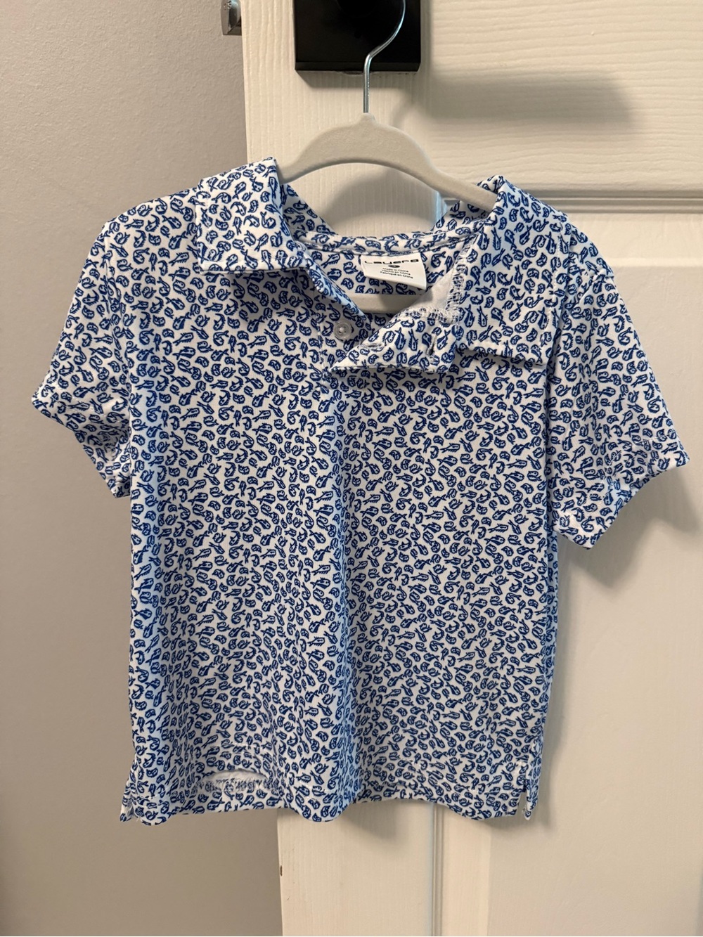 Layer 8 White Polo with Blue Allover Print